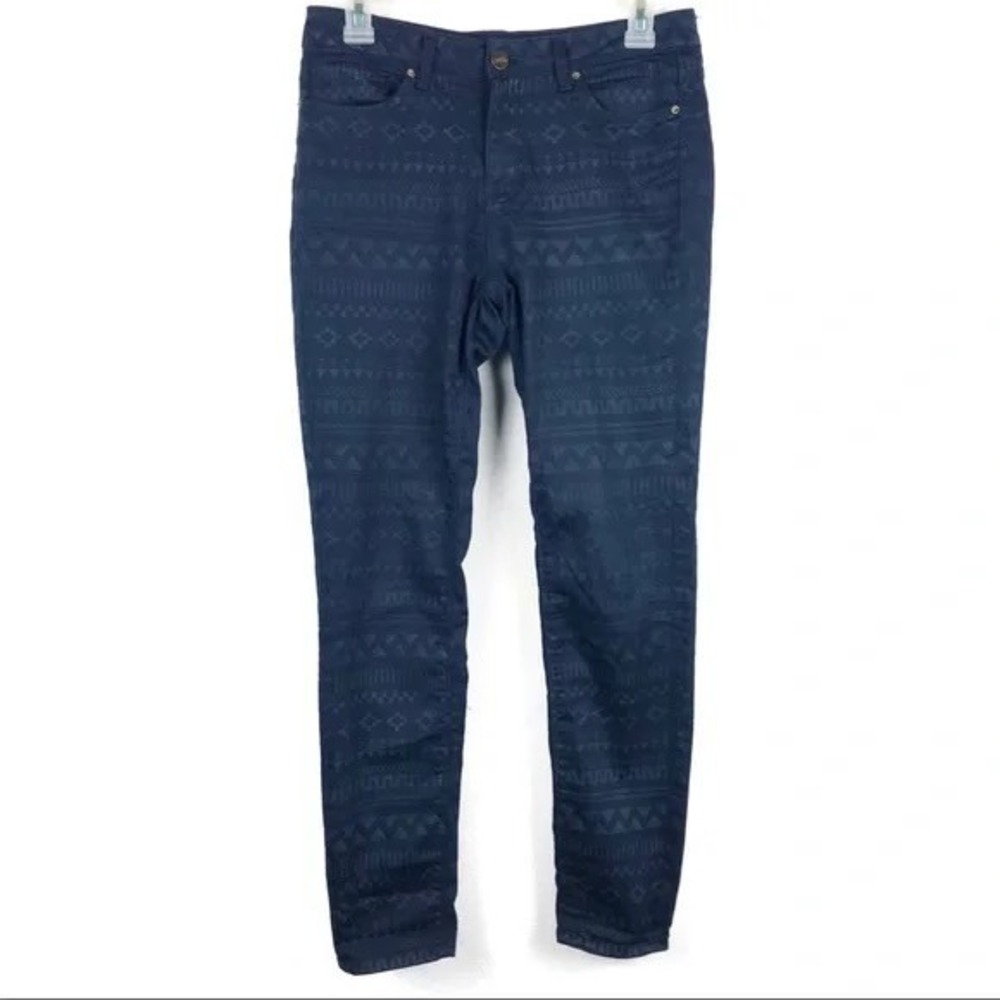 Zara Woman Dark Blue Patterned Skinny‎ Jeans Tribal Print Stretch Size 4